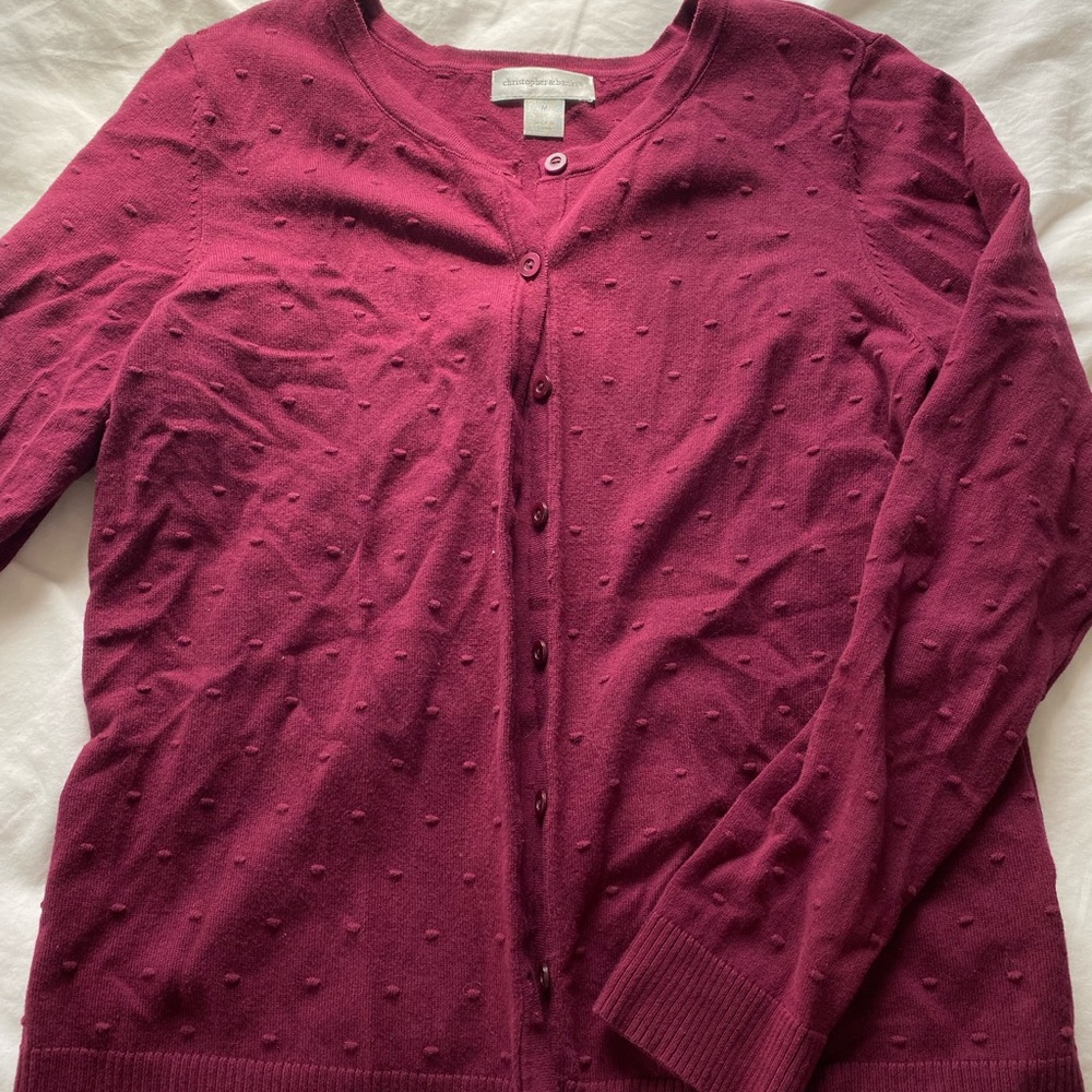 Christopher & Banks maroon dot textured cardigan Size: Medium